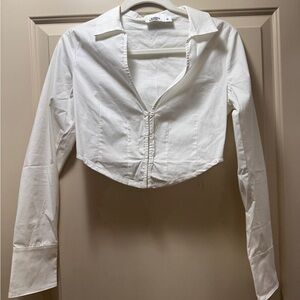 Tiger Mist - White Long Sleeve Cropped Blouse